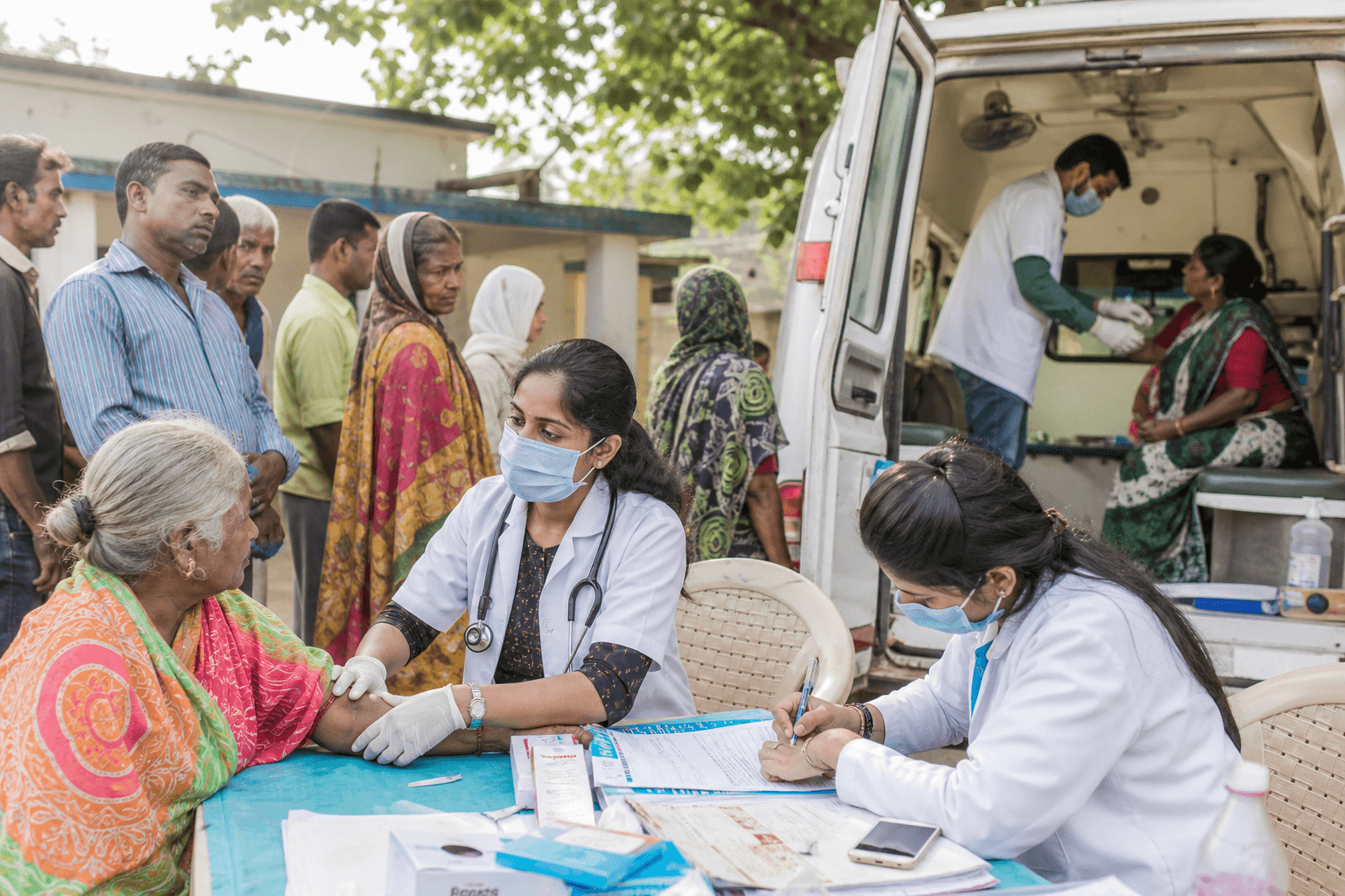 Medical team supporting a community health camp